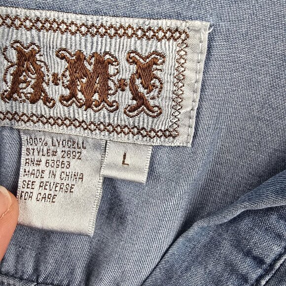 AMM Womens Long Sleeve Chambray Tunic Shirt Light Blue Size L Lyocell Casual - Picture 6 of 8